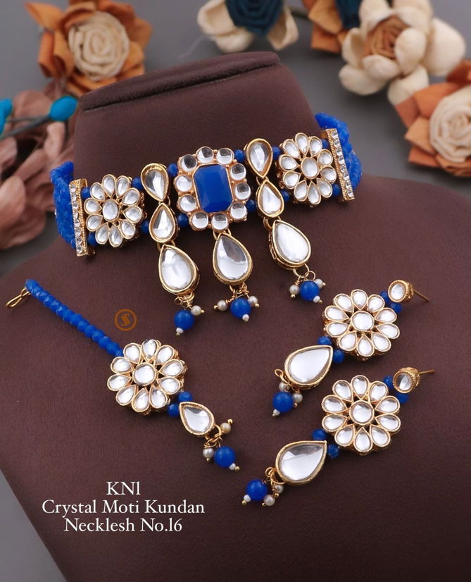 KN 16 Designer Crystal Moti Kundan Necklace Set Manufacturers
